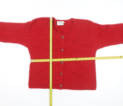 H&M Women Red Angora Knit Button Cardigan Medium