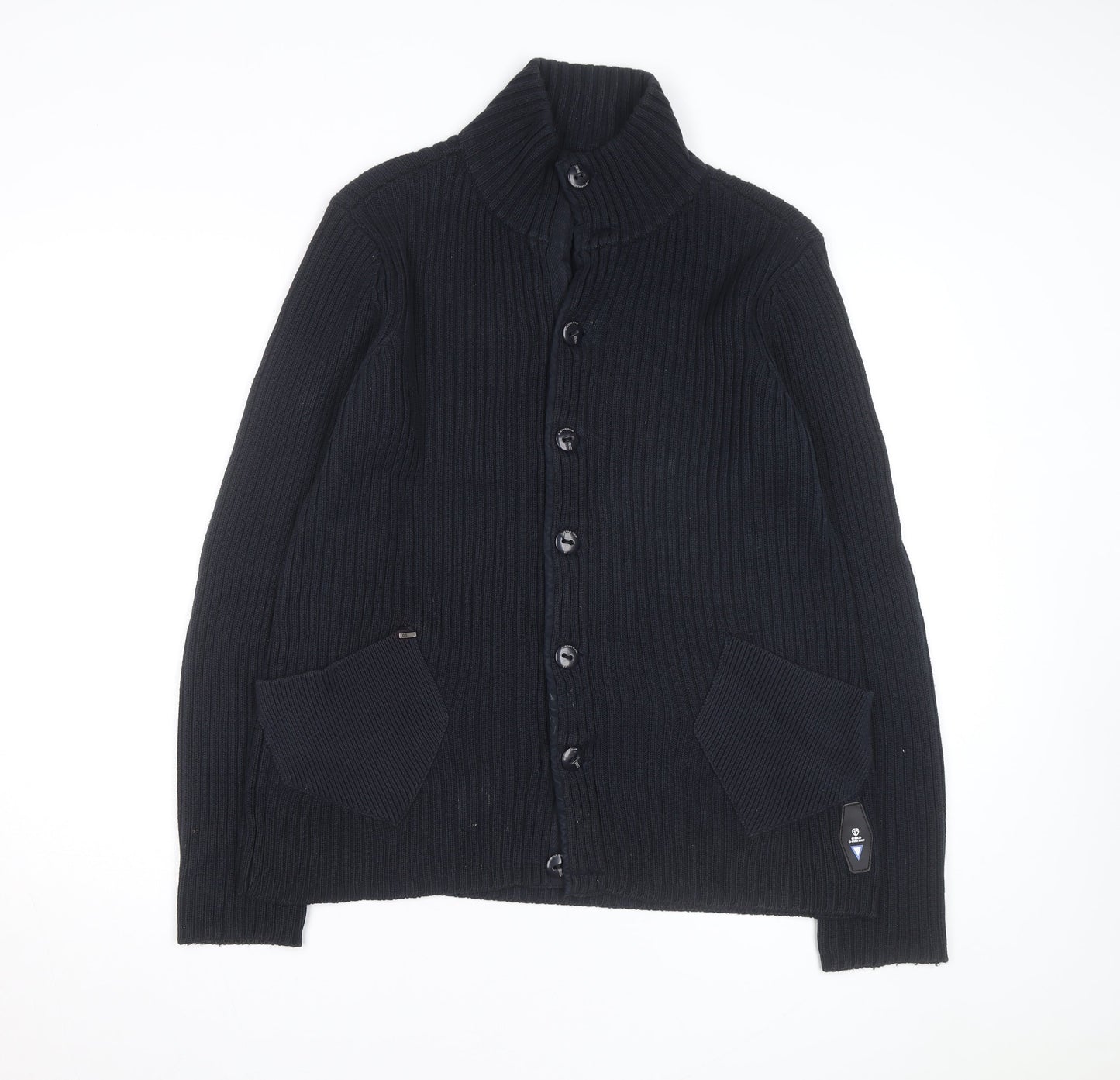 G-Star Men Black L Cotton Ribbed Cardigan Button Up Knit