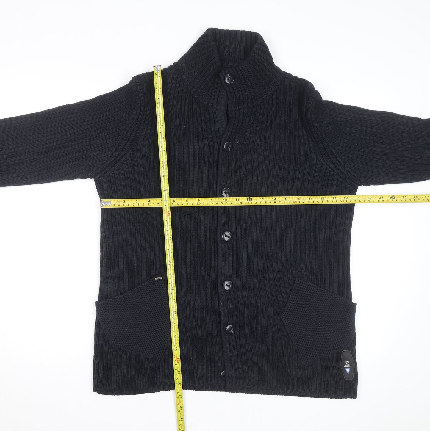 G-Star Men Black L Cotton Ribbed Cardigan Button Up Knit