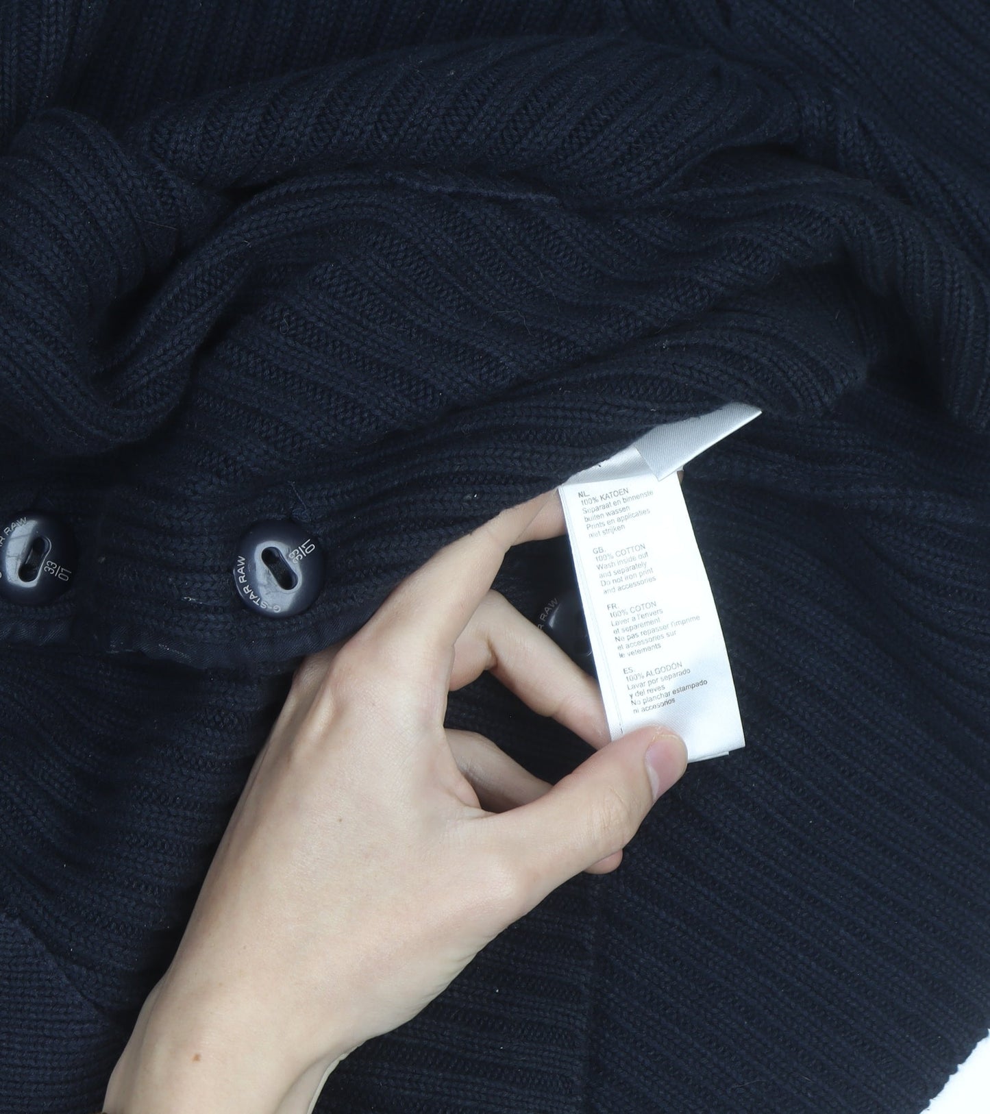 G-Star Men Black L Cotton Ribbed Cardigan Button Up Knit