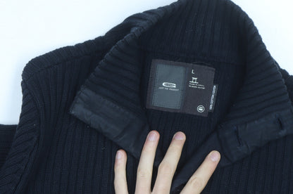 G-Star Men Black L Cotton Ribbed Cardigan Button Up Knit