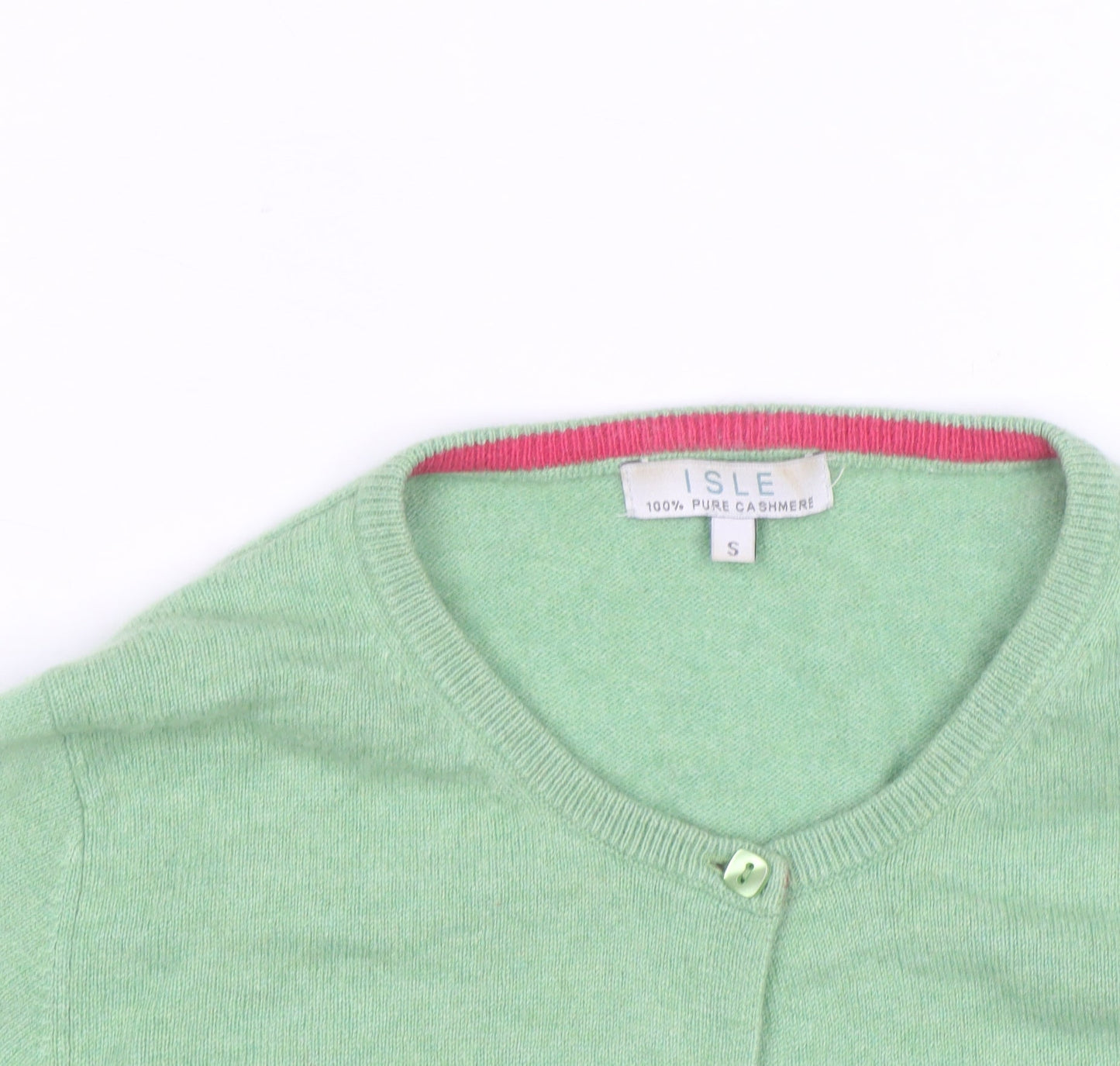 ISLE Men's Green Cashmere Crew Neck Cardigan Size S