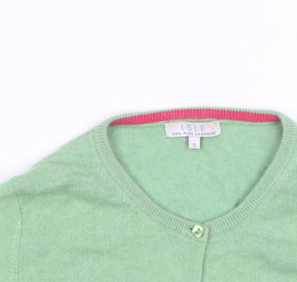 ISLE Men's Green Cashmere Crew Neck Cardigan Size S