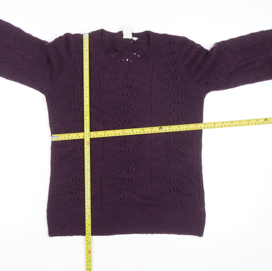 GAP Womens Purple Wool Blend Open Knit Crew Neck Jumper XS