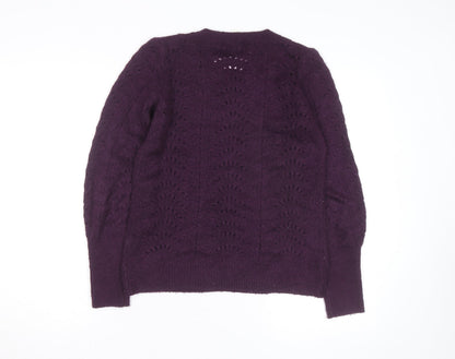 GAP Womens Purple Wool Blend Open Knit Crew Neck Jumper XS