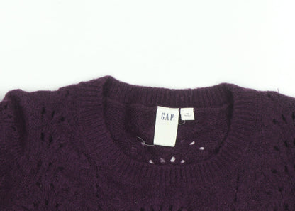 GAP Womens Purple Wool Blend Open Knit Crew Neck Jumper XS