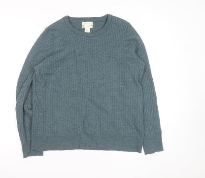 Cynthia Rowley Men's Blue XL Merino Wool Cable-Knit Jumper