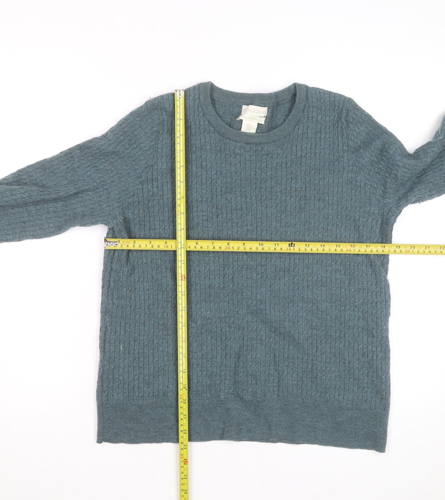 Cynthia Rowley Men's Blue XL Merino Wool Cable-Knit Jumper