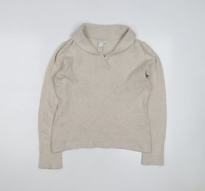 Tweeds Women Beige Shawl Collar Pullover Jumper Size L Wool Blend