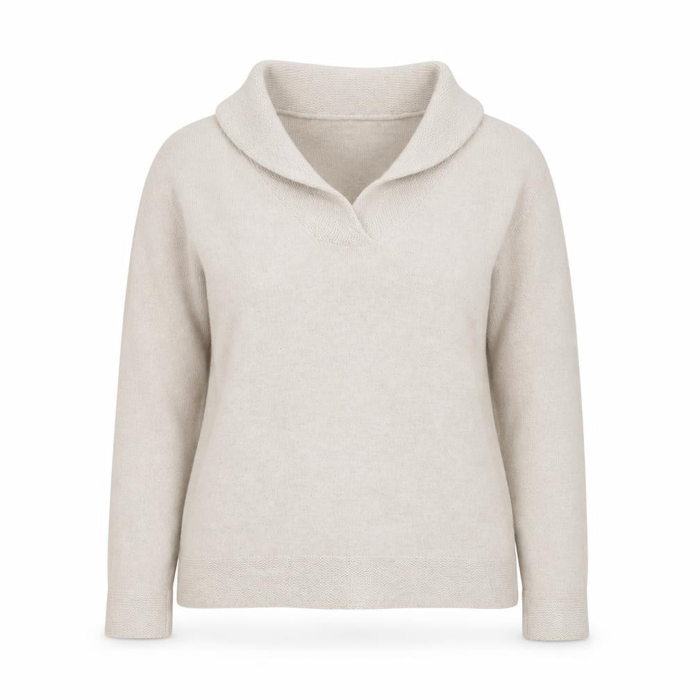 Tweeds Women Beige Shawl Collar Pullover Jumper Size L Wool Blend