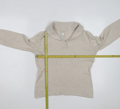 Tweeds Women Beige Shawl Collar Pullover Jumper Size L Wool Blend