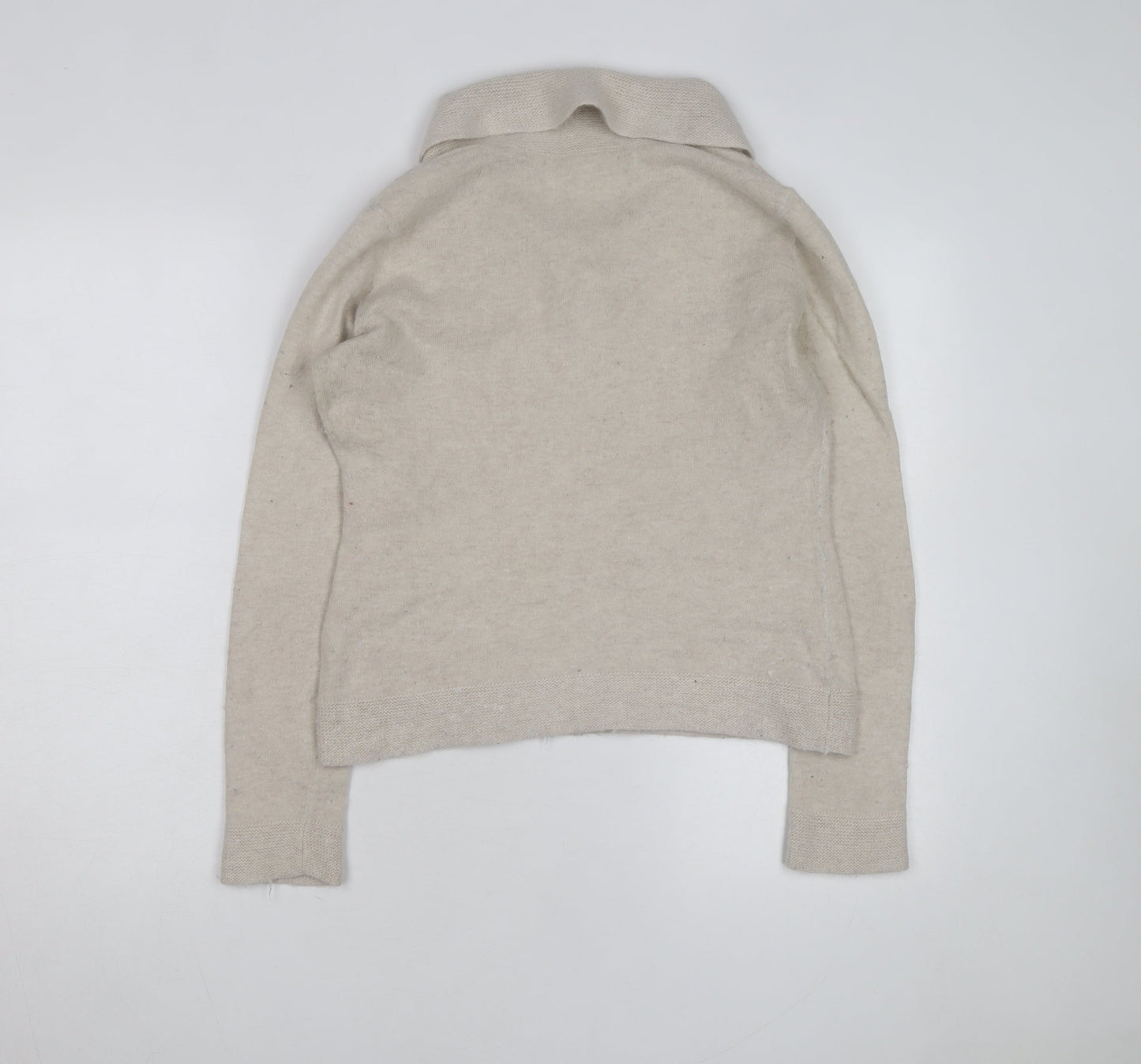 Tweeds Women Beige Shawl Collar Pullover Jumper Size L Wool Blend