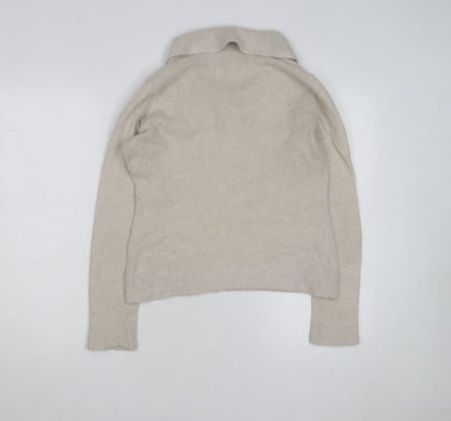 Tweeds Women Beige Shawl Collar Pullover Jumper Size L Wool Blend