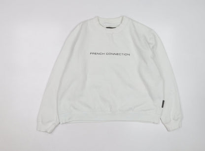 French Connection Men's White Crew Neck Logo Sweatshirt Size M