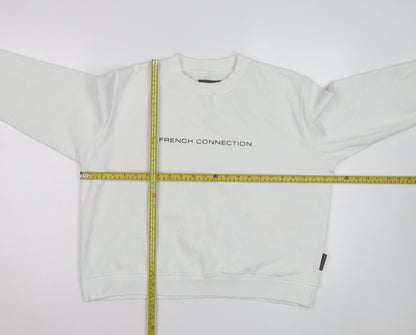 French Connection Men's White Crew Neck Logo Sweatshirt Size M