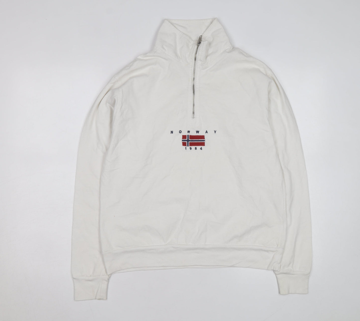 John Galt Men White 1/4 Zip Pullover Sweatshirt Small Cotton Norway 1984