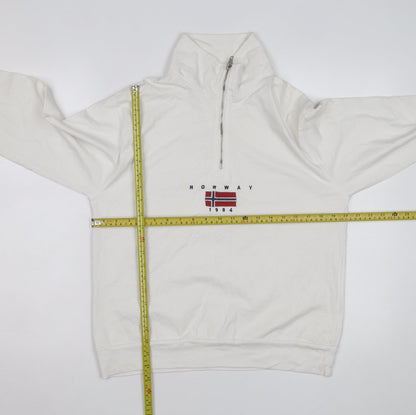 John Galt Men White 1/4 Zip Pullover Sweatshirt Small Cotton Norway 1984
