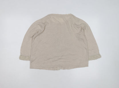 Marks and Spencer Women Beige Knit Cardigan Size 14 Crochet Detail