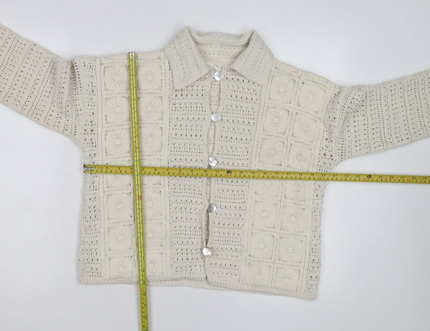 Marks and Spencer Women Ivory Crochet Cotton Cardigan M