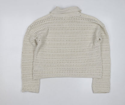 Marks and Spencer Women Ivory Crochet Cotton Cardigan M
