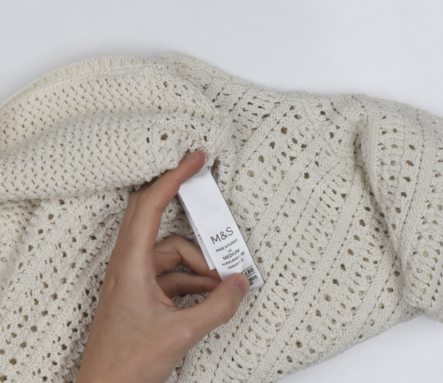 Marks and Spencer Women Ivory Crochet Cotton Cardigan M