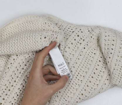 Marks and Spencer Women Ivory Crochet Cotton Cardigan M