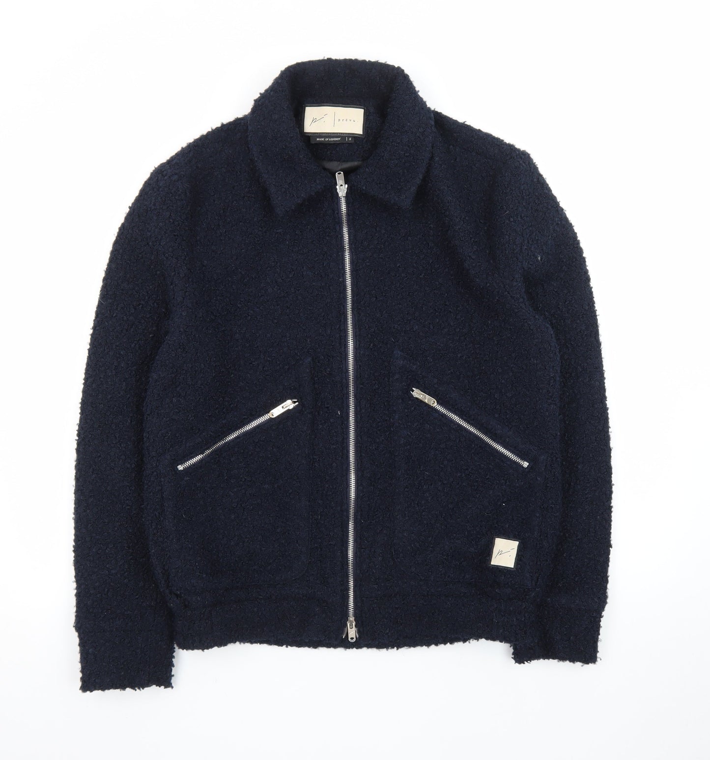 Prèvu Men’s Blue Wool Bomber Jacket Size S Zip Up Casual