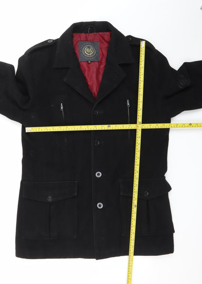 Fly53 Men's Black Wool Blend Military Coat XL Classic Casual