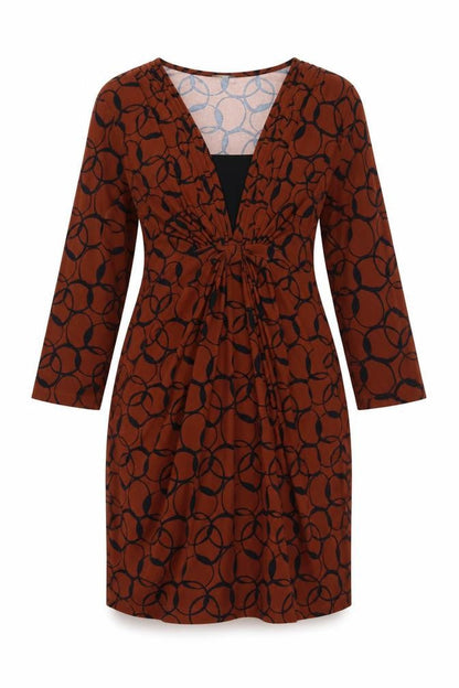 Laura Ashley Women's Brown Geometric V-Neck Ruched Sheath Dress Size 12