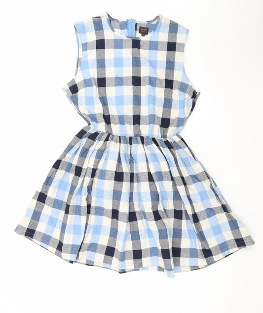 Pop England Women Blue Check Sleeveless Skater Dress Size 4