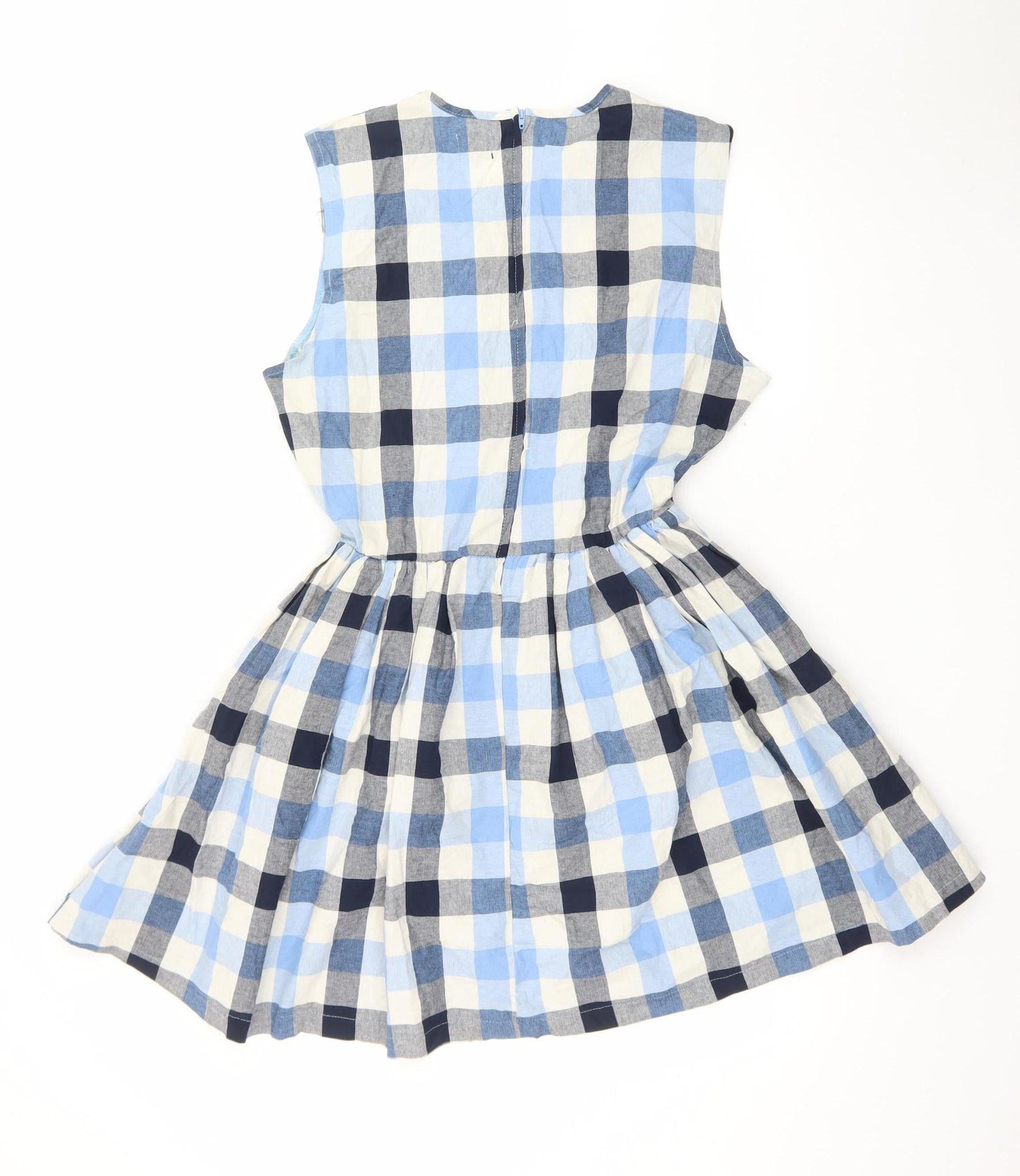 Pop England Women Blue Check Sleeveless Skater Dress Size 4