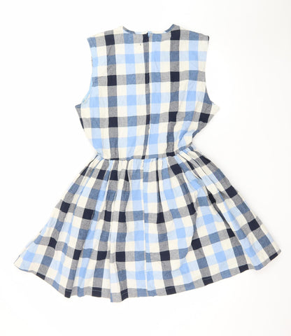 Pop England Women Blue Check Sleeveless Skater Dress Size 4