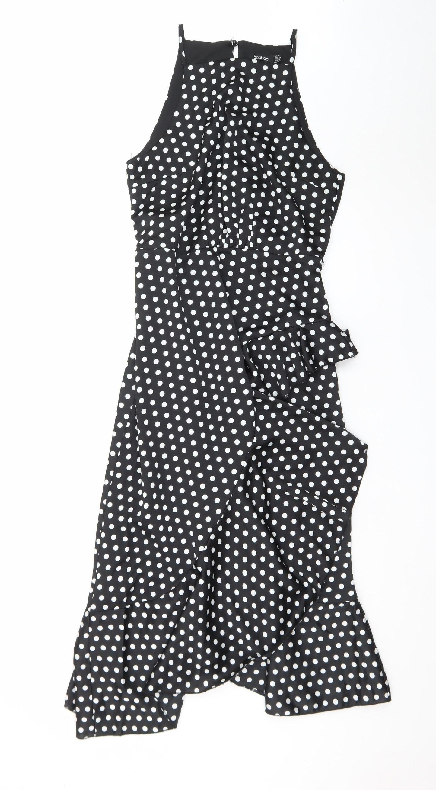 Boohoo Women's Black Polka Dot Halter Midi Wrap Dress Size 12