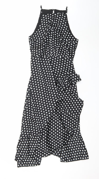 Boohoo Women's Black Polka Dot Halter Midi Wrap Dress Size 12