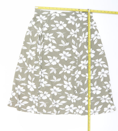 Country Casuals Women’s Green Floral A-Line Midi Skirt L