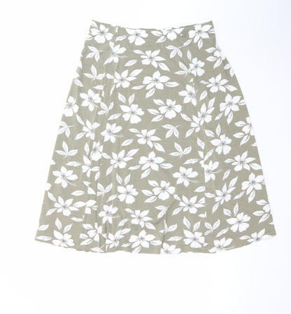 Country Casuals Women’s Green Floral A-Line Midi Skirt L