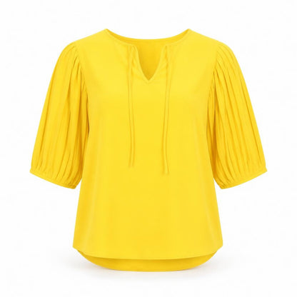Soon Women's Yellow Puff Sleeve Tunic Blouse Size 10