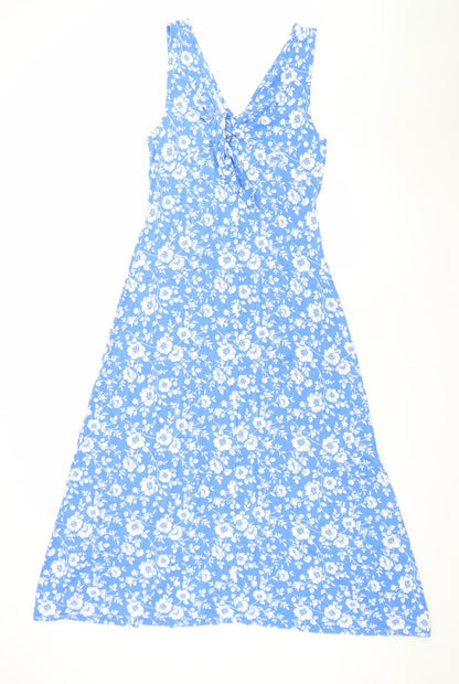 Dorothy Perkins Women Blue Floral A-Line Midi Sleeveless Dress Size 12