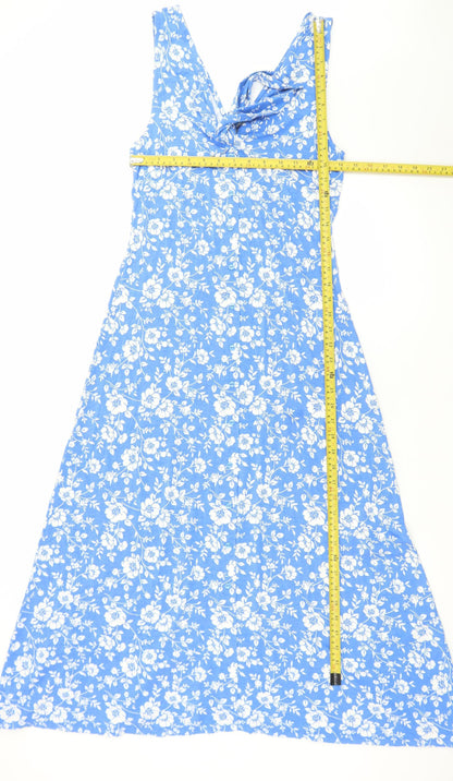 Dorothy Perkins Women Blue Floral A-Line Midi Sleeveless Dress Size 12