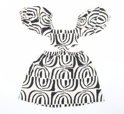 ZARA Women Black Geometric Puff Sleeve Cut Out Dress Size 8