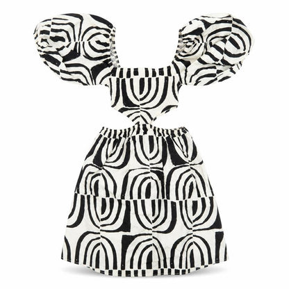 Zara Women Black Geometric Puff Sleeve Cut Out Dress Size 8