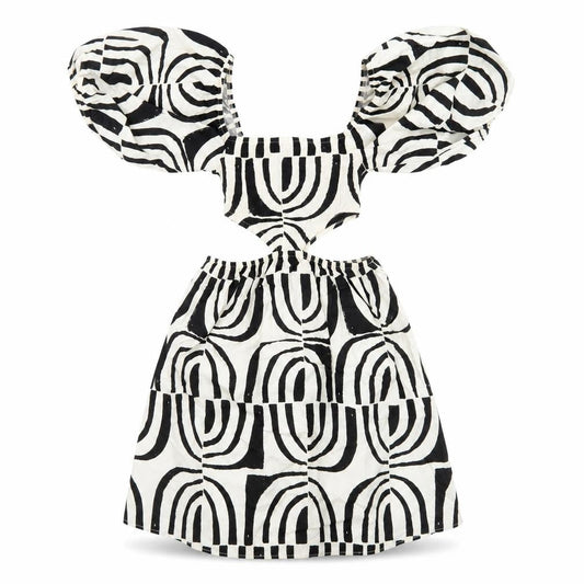Zara Women Black Geometric Puff Sleeve Cut Out Dress Size 8