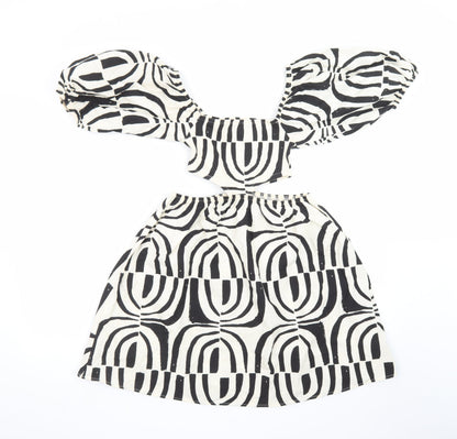 ZARA Women Black Geometric Puff Sleeve Cut Out Dress Size 8