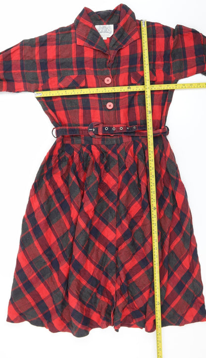 The Seamstress of Bloomsbury Womens Red Check Belted Shirt Dress Size 14