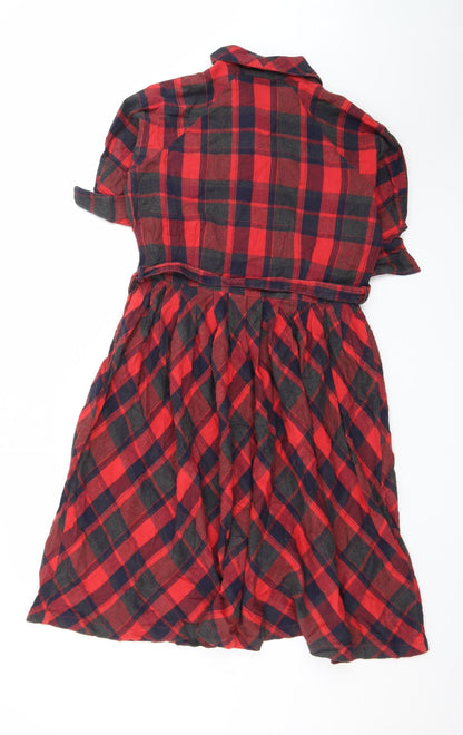 The Seamstress of Bloomsbury Womens Red Check Belted Shirt Dress Size 14