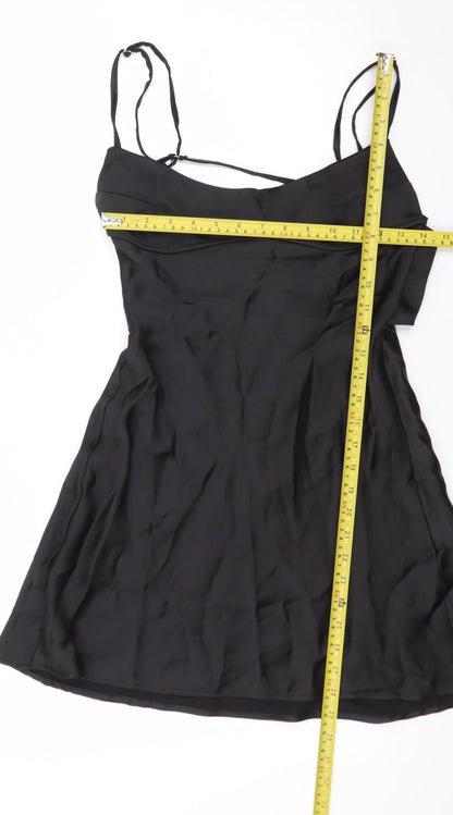 Zara Women Black S Satin Cut Out Slip Dress