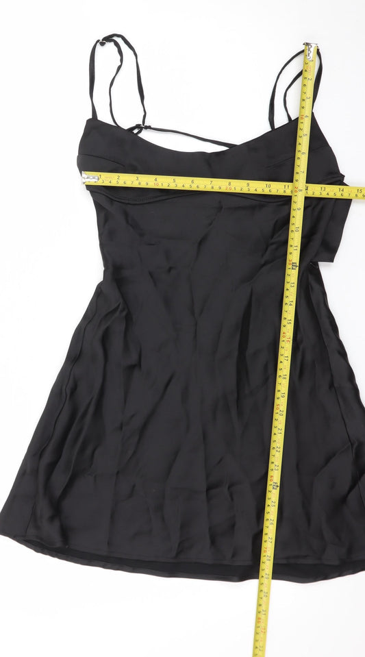 Zara Women Black S Satin Cut Out Slip Dress