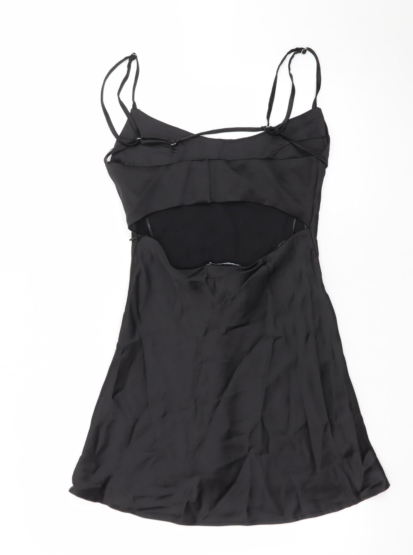 Zara Women Black S Satin Cut Out Slip Dress