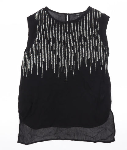 Next Women Black Beaded Tunic Blouse Size 14 Sleeveless Round Neck