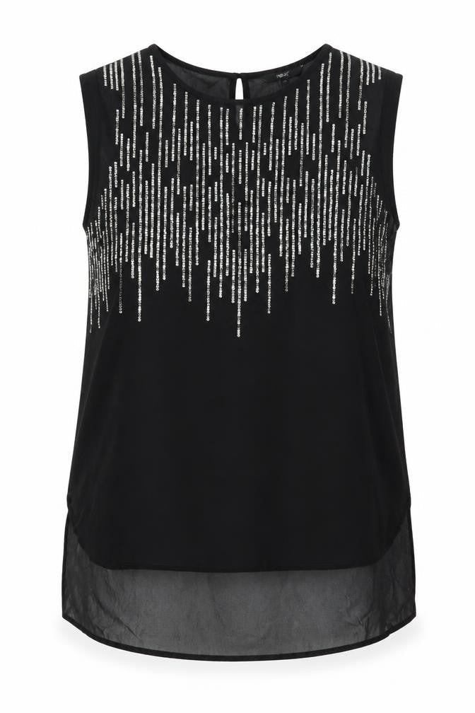Next Women Black Beaded Tunic Blouse Size 14 Sleeveless Round Neck